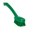 Green scrub brush with handle.