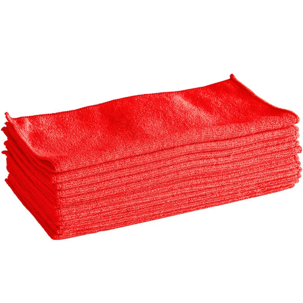 Stack of red microfiber cloths