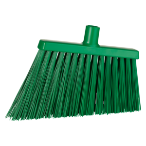 Green plastic broom isolated on white.