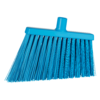 Blue plastic broom with bristles.