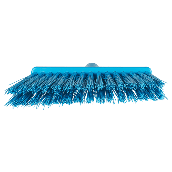 Blue plastic bristle broom isolated.