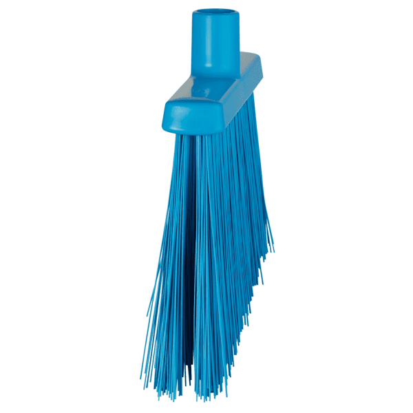 Blue plastic broom isolated on white.