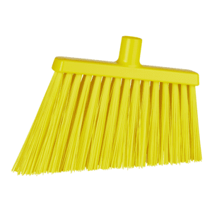 Yellow plastic broom with bristles