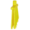 Yellow plastic broom with bristles.