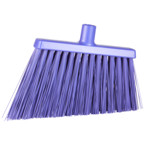 Purple plastic broom isolated on white.