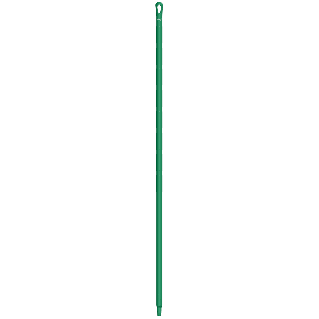 Green mop handle with loop top.