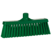 Green plastic broom with bristles.