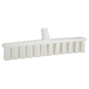 White plastic scrub brush with bristles.