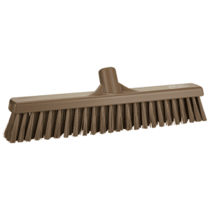 Brown plastic broom with stiff bristles.