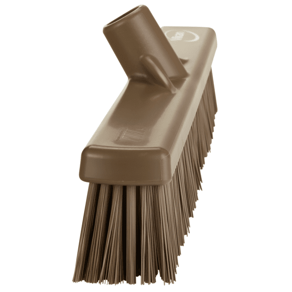 Brown plastic broom with stiff bristles.