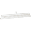 White plastic push broom with bristles.