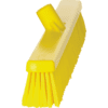 Yellow plastic broom with bristles.