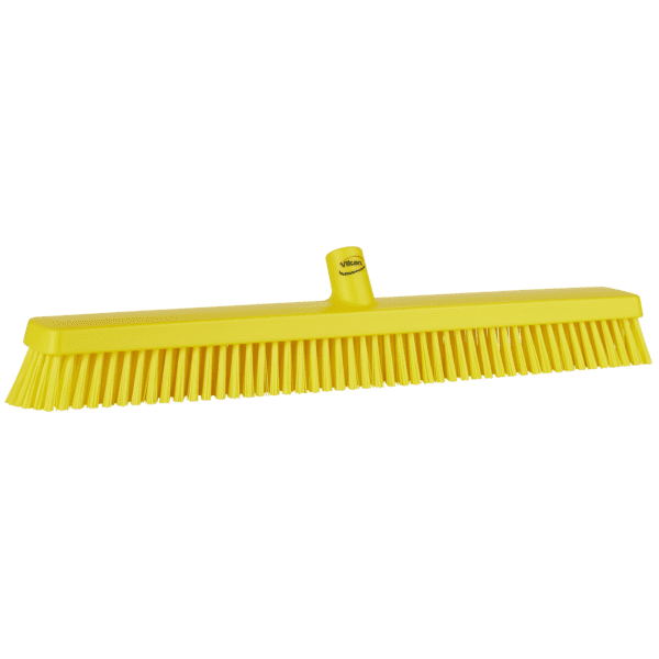 Yellow floor brush with a handle.