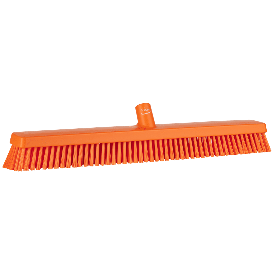 Orange Vikan brand push broom.