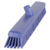 Blue plastic push broom with bristles.