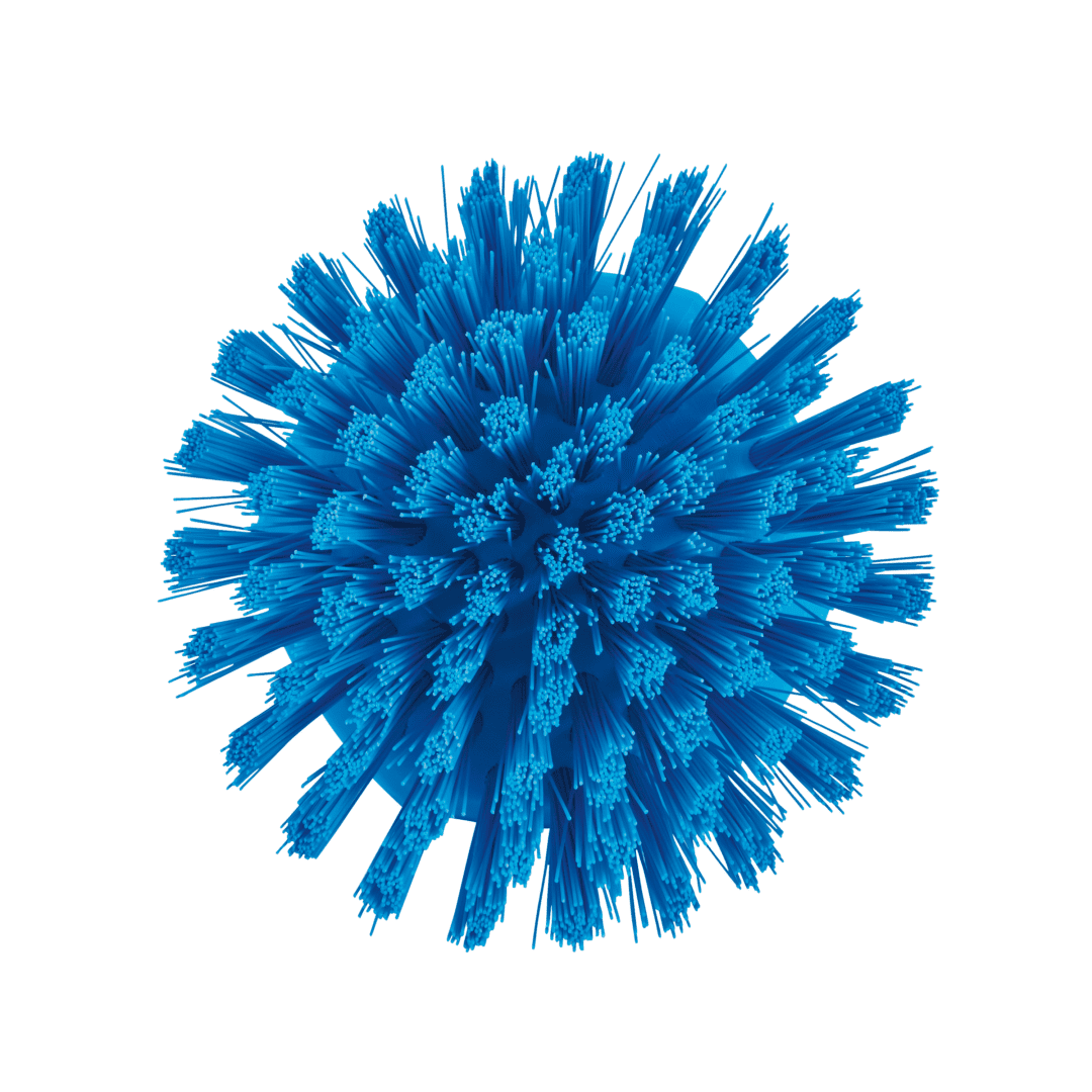 Blue cleaning brush with bristles.