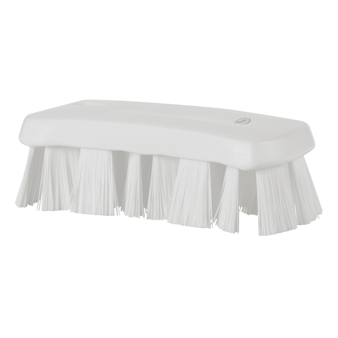 White cleaning brush with soft bristles.