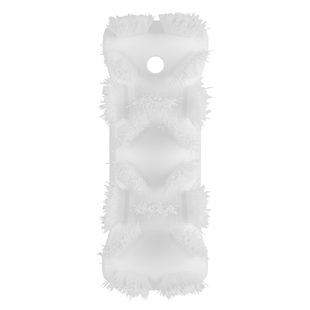 White silicone cleaning brush with bristles.