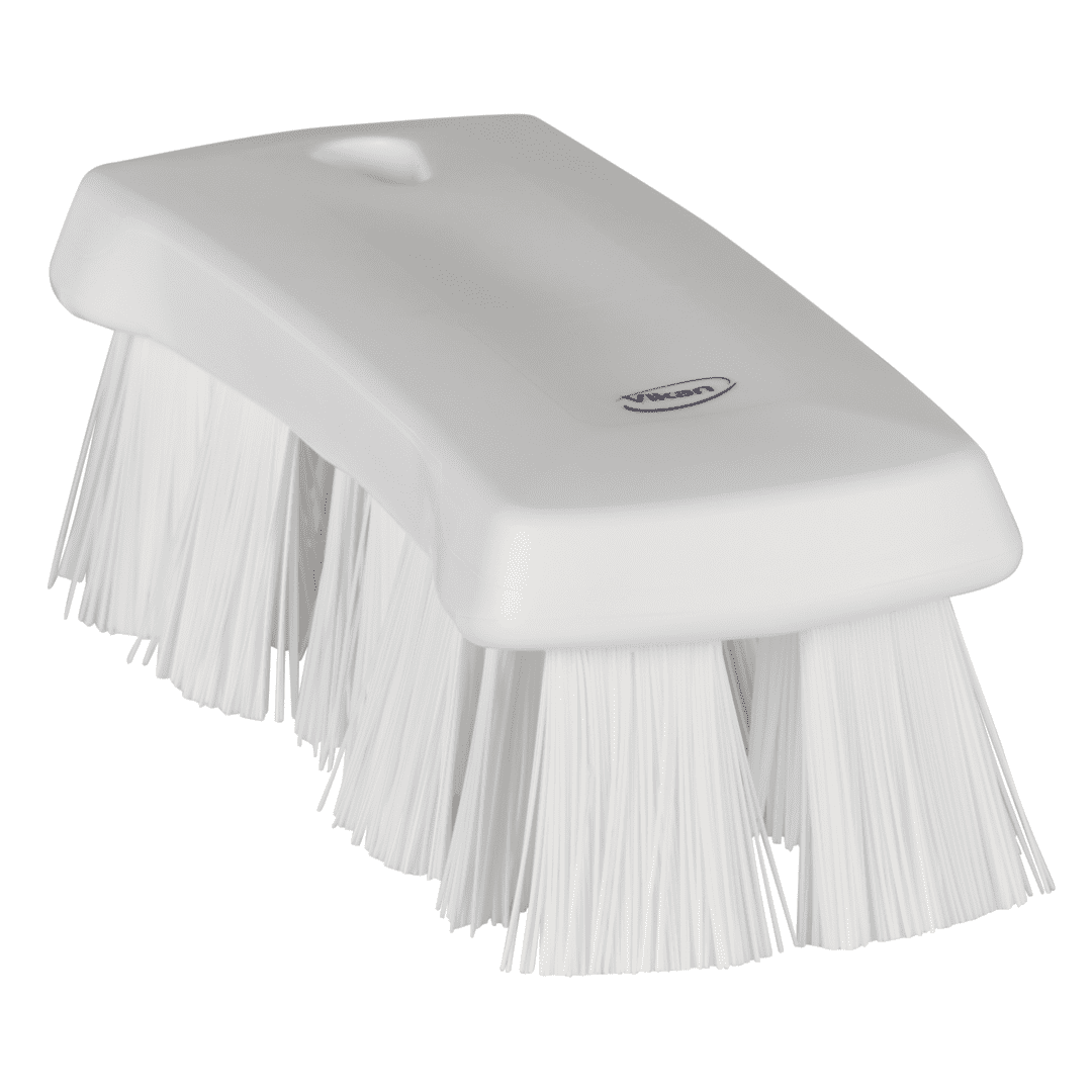 White cleaning brush with long bristles.