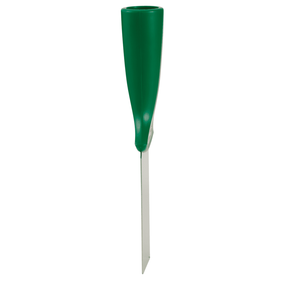 40102-2 Green-handled garden tool with a metal blade.