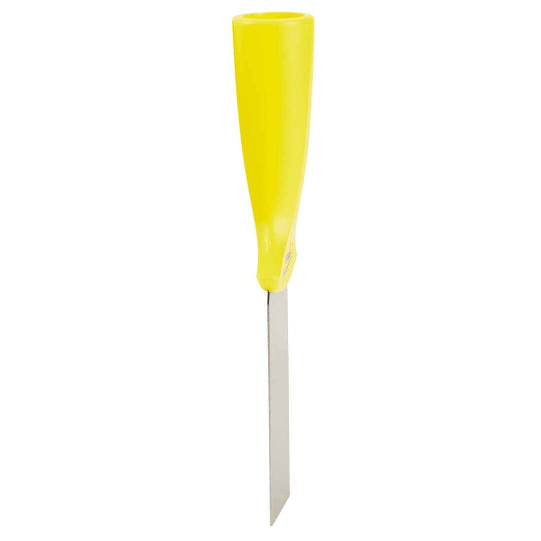 Yellow-handled flathead screwdriver with metal blade.