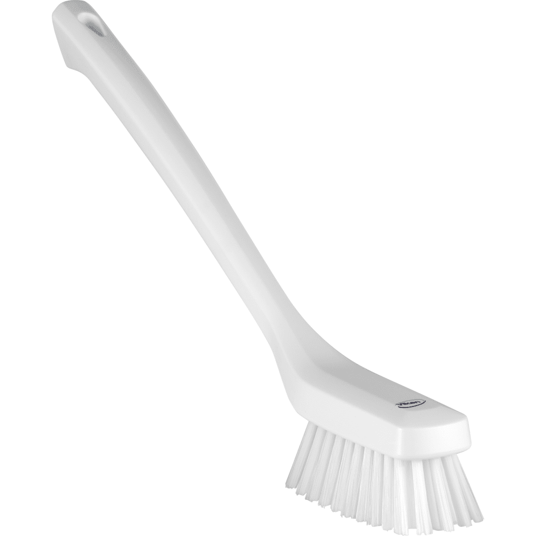 41855 White cleaning brush with a long handle.